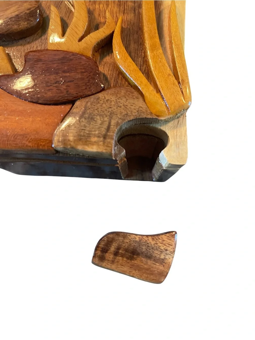 Carved Wooden Manatee Puzzle Treasure Stash Box Jewelry Sea Cow